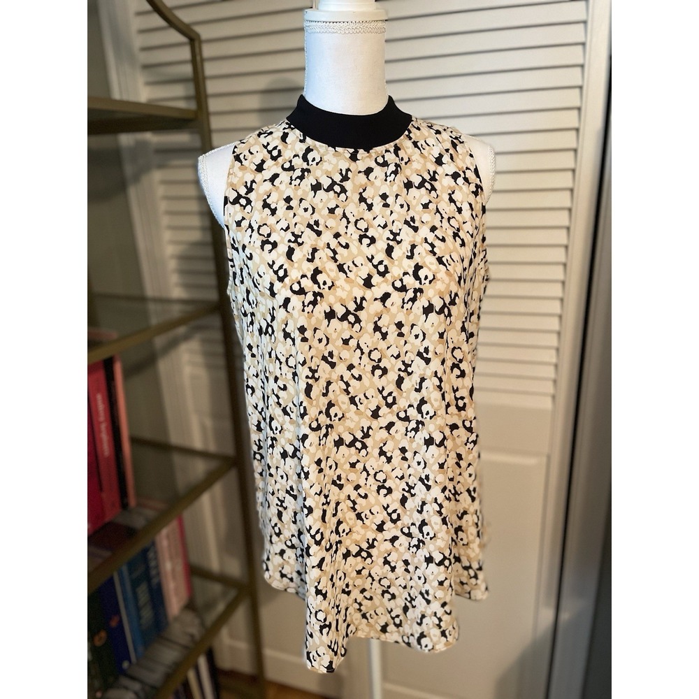 Loft Sleeveless Top Floral Cream Tan Black NWT Small